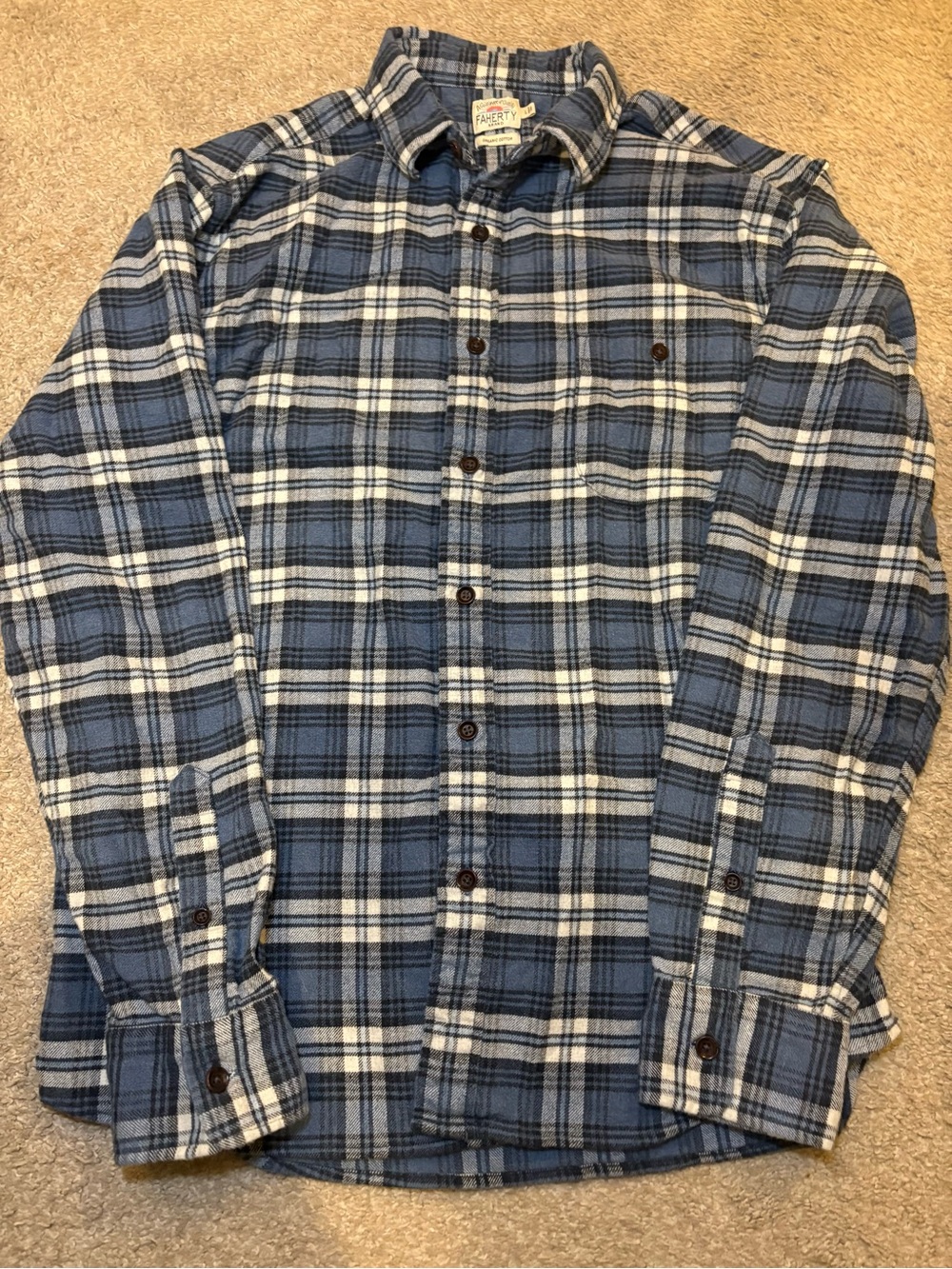 Faherty Brand Mens Large Blue Plaid Organic Cotton Flannel Shirt L